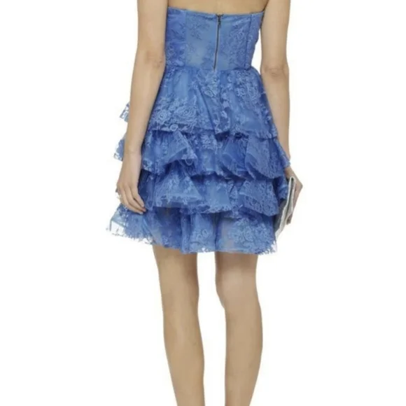 Alice And Olivia Periwinkle Blue Lace Ruffle Bustier Dress Size 4 - Picture 3 of 10